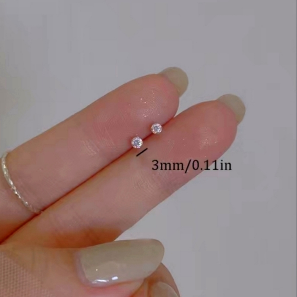 #Z21 New Silver Small Earrings Crystal Studs Minimalist Tiny Classy
